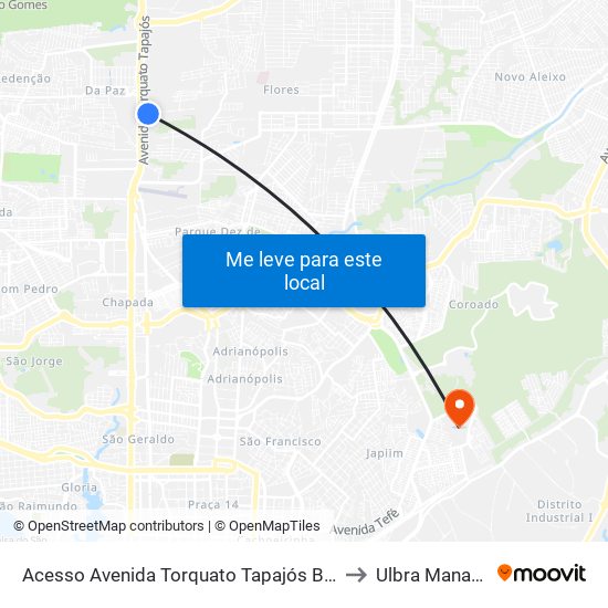 Acesso Avenida Torquato Tapajós B/C to Ulbra Manaus map