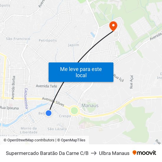 Supermercado Baratão Da Carne C/B to Ulbra Manaus map