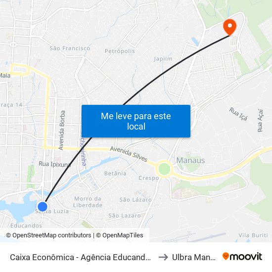 Caixa Econômica - Agência Educandos B/C to Ulbra Manaus map