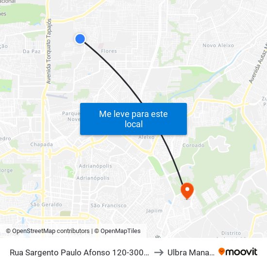 Rua Sargento Paulo Afonso 120-300 C/B to Ulbra Manaus map