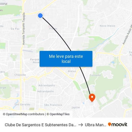Clube De Sargentos E Subtenentes Da P.M. E/B to Ulbra Manaus map