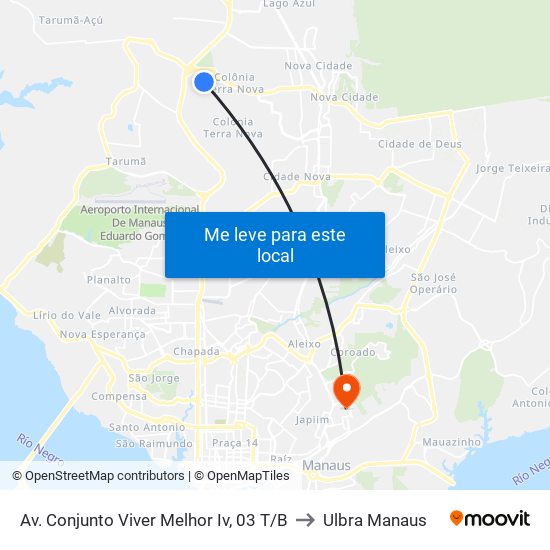 Av. Conjunto Viver Melhor Iv, 03 T/B to Ulbra Manaus map