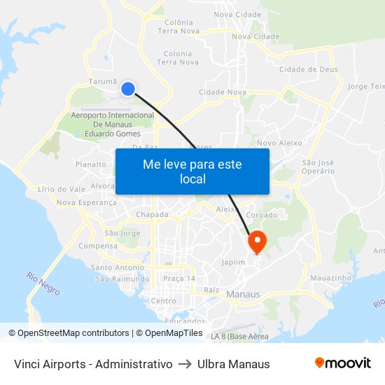 Vinci Airports - Administrativo to Ulbra Manaus map