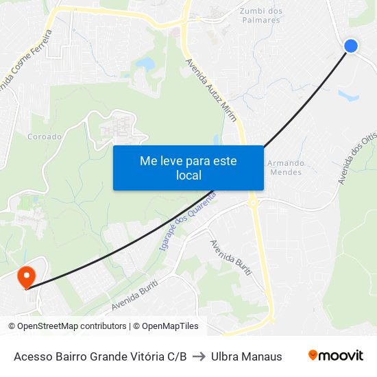 Acesso Bairro Grande Vitória C/B to Ulbra Manaus map