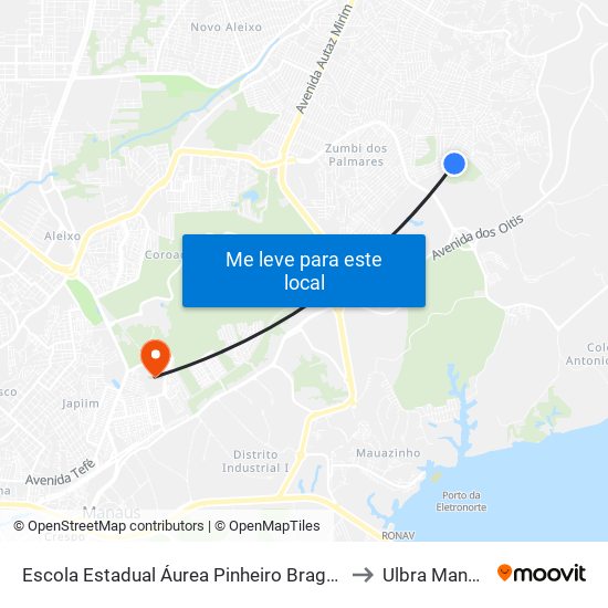Escola Estadual Áurea Pinheiro Braga C/B to Ulbra Manaus map