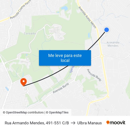 Rua Armando Mendes, 491-551 C/B to Ulbra Manaus map