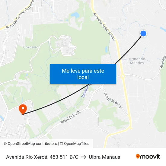 Avenida Rio Xeroá, 453-511 B/C to Ulbra Manaus map