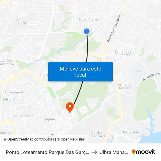 Ponto Loteamento Parque Das Garças to Ulbra Manaus map