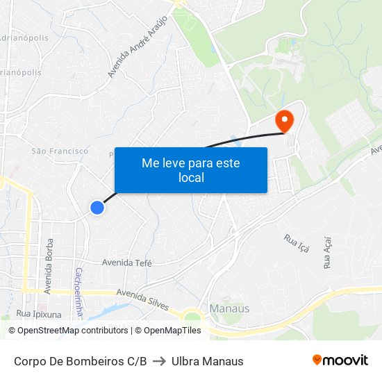 Corpo De Bombeiros C/B to Ulbra Manaus map