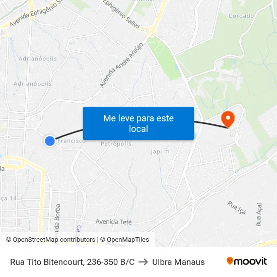 Rua Tito Bitencourt, 236-350 B/C to Ulbra Manaus map