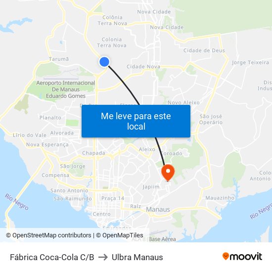 Fábrica Coca-Cola C/B to Ulbra Manaus map