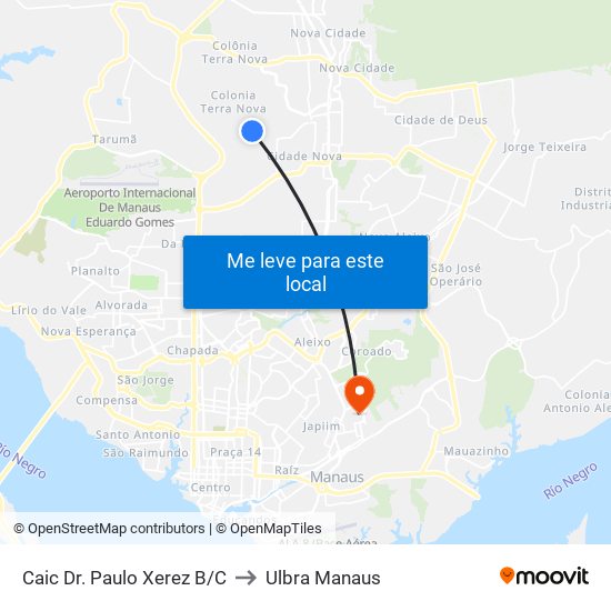 Caic Dr. Paulo Xerez B/C to Ulbra Manaus map