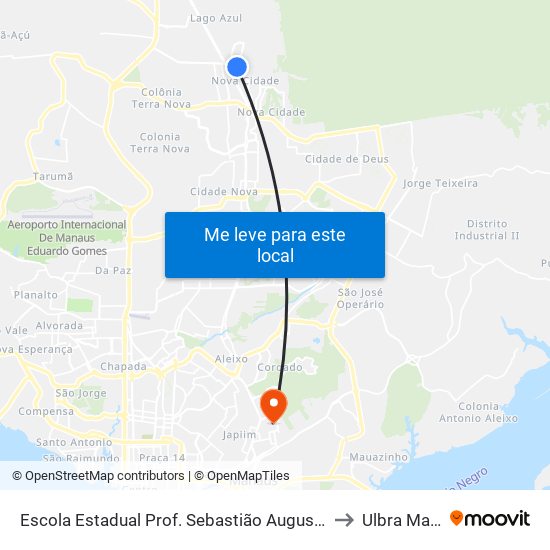 Escola Estadual Prof. Sebastião Augusto L. Filho B/T to Ulbra Manaus map