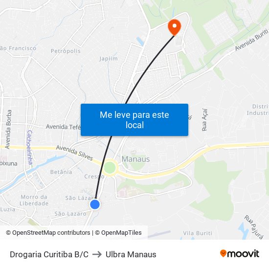 Drogaria Curitiba B/C to Ulbra Manaus map