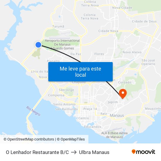 O Lenhador Restaurante B/C to Ulbra Manaus map