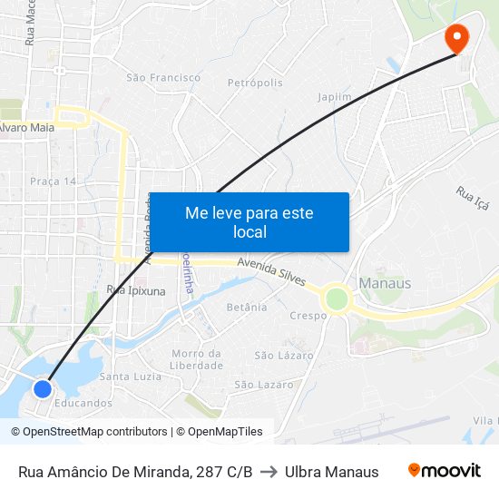 Rua Amâncio De Miranda, 287 C/B to Ulbra Manaus map