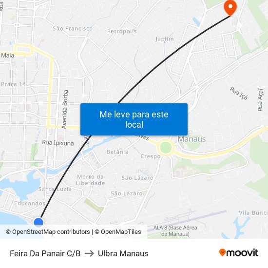 Feira Da Panair C/B to Ulbra Manaus map