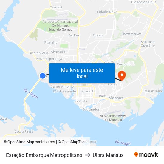 Estação Embarque Metropolitano to Ulbra Manaus map