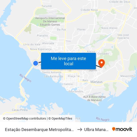 Estação Desembarque Metropolitano to Ulbra Manaus map