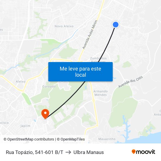 Rua Topázio, 541-601 B/T to Ulbra Manaus map