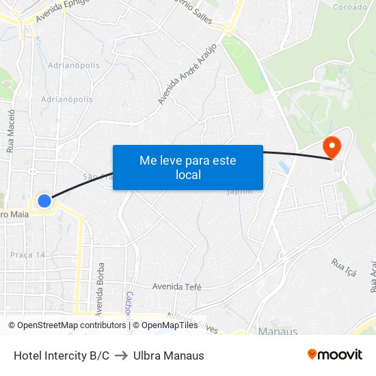 Hotel Intercity B/C to Ulbra Manaus map