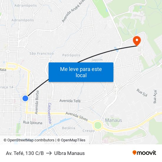 Av. Tefé, 130 C/B to Ulbra Manaus map