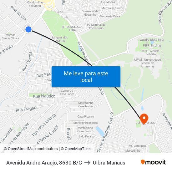 Avenida André Araújo, 8630 B/C to Ulbra Manaus map