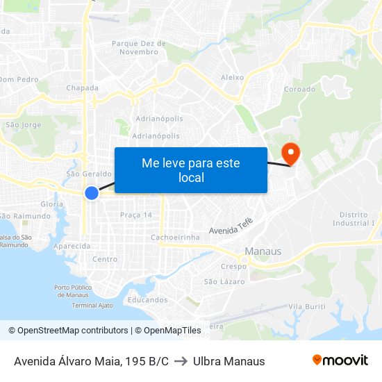Avenida Álvaro Maia, 195 B/C to Ulbra Manaus map