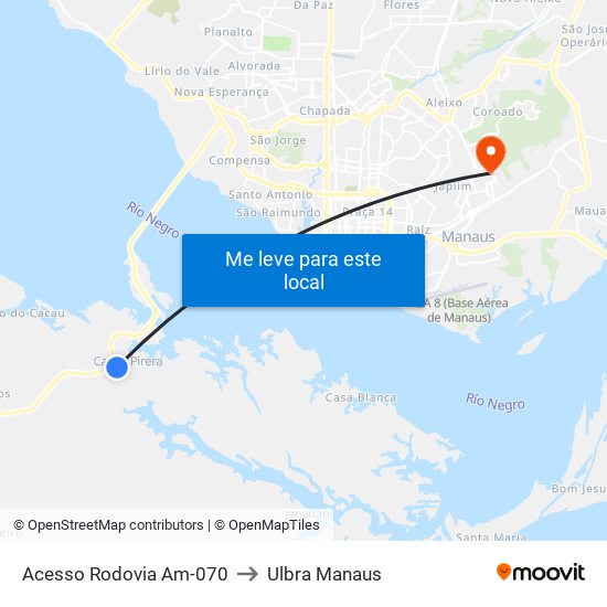 Acesso Rodovia Am-070 to Ulbra Manaus map