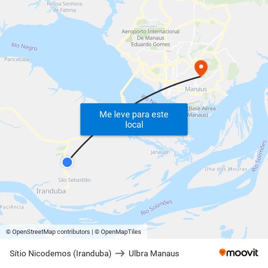 Sítio Nicodemos (Iranduba) to Ulbra Manaus map