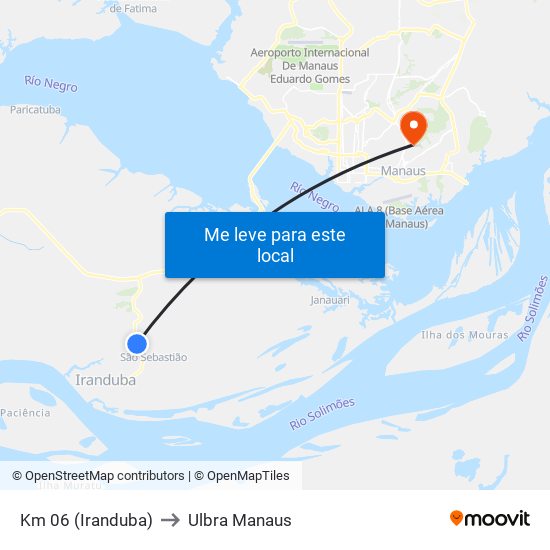 Km 06 (Iranduba) to Ulbra Manaus map