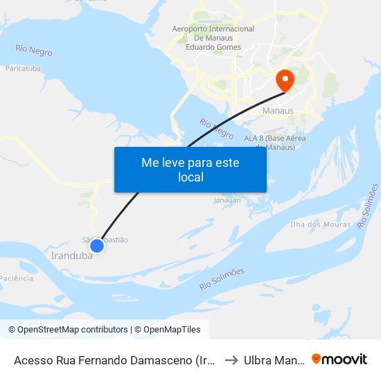 Acesso Rua Fernando Damasceno (Iranduba) to Ulbra Manaus map
