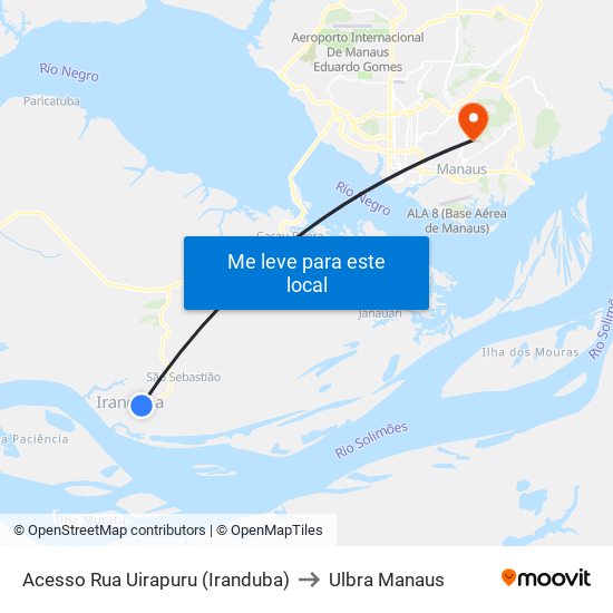 Acesso Rua Uirapuru (Iranduba) to Ulbra Manaus map