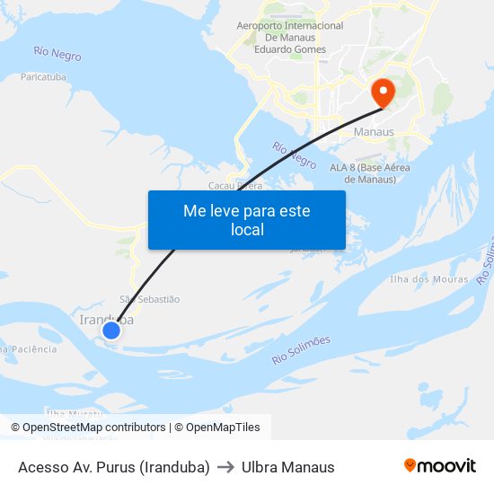 Acesso Av. Purus (Iranduba) to Ulbra Manaus map