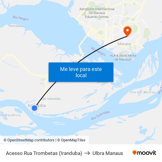 Acesso Rua Trombetas (Iranduba) to Ulbra Manaus map