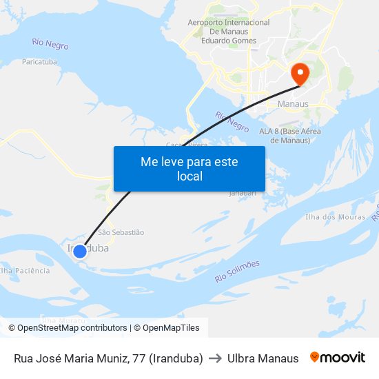 Rua José Maria Muniz, 77 (Iranduba) to Ulbra Manaus map