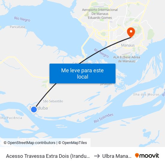 Acesso Travessa Extra Dois (Iranduba) to Ulbra Manaus map