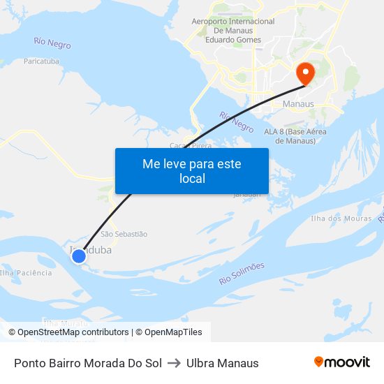 Ponto Bairro Morada Do Sol to Ulbra Manaus map