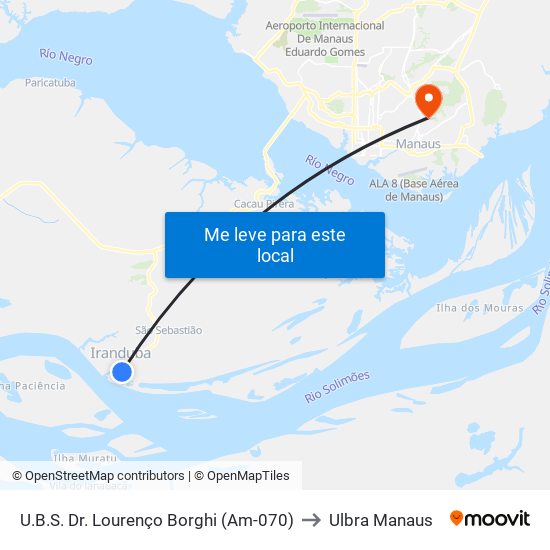 U.B.S. Dr. Lourenço Borghi (Am-070) to Ulbra Manaus map