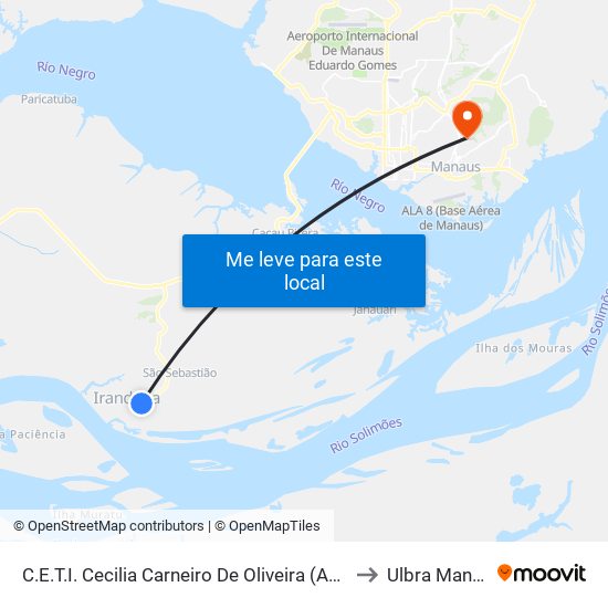 C.E.T.I. Cecilia Carneiro De Oliveira (Am-070) to Ulbra Manaus map