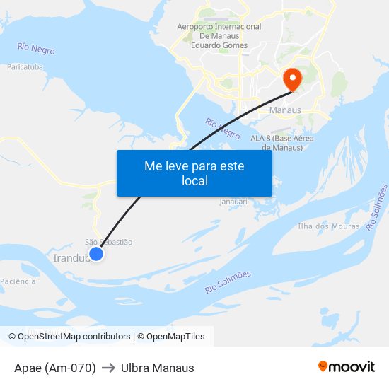 Apae (Am-070) to Ulbra Manaus map