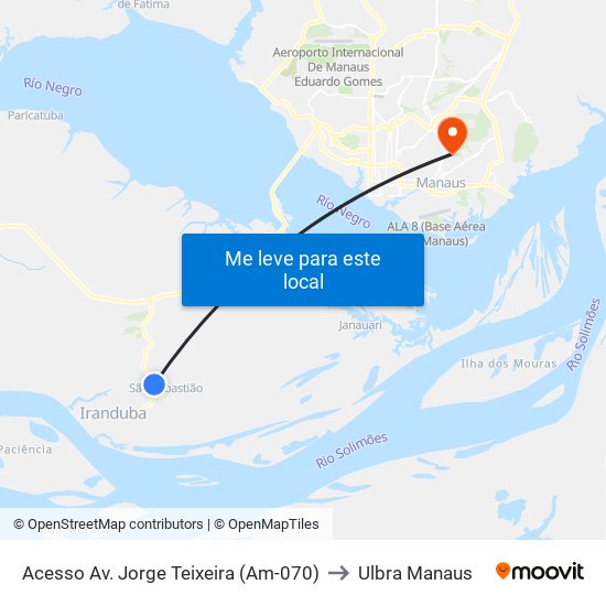 Acesso Av. Jorge Teixeira (Am-070) to Ulbra Manaus map