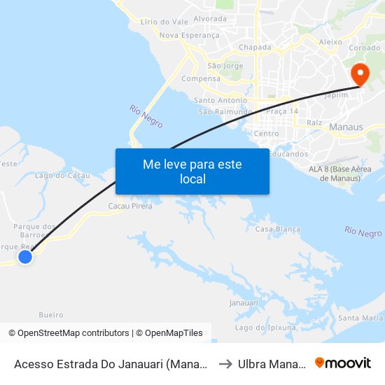 Acesso Estrada Do Janauari (Manaus) to Ulbra Manaus map