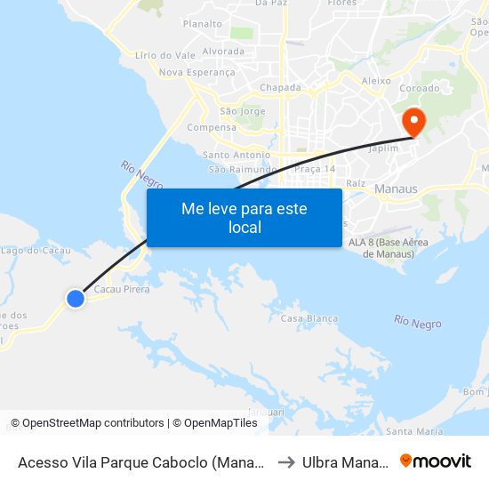 Acesso Vila Parque Caboclo (Manaus) to Ulbra Manaus map