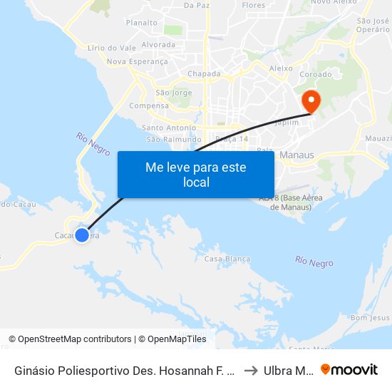 Ginásio Poliesportivo Des. Hosannah F. De Menezes (Cacau) to Ulbra Manaus map
