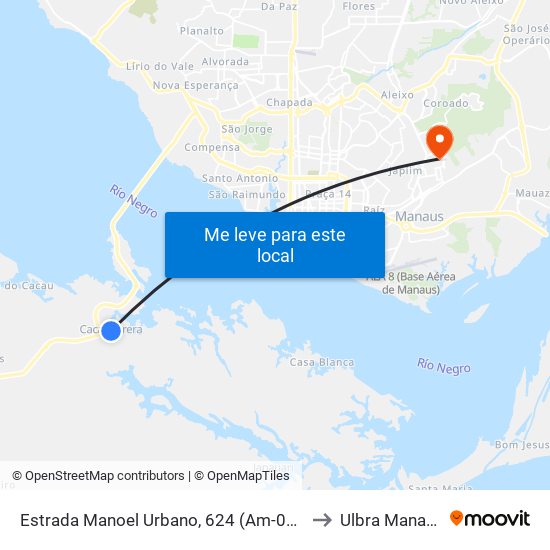 Estrada Manoel Urbano, 624 (Am-070) to Ulbra Manaus map