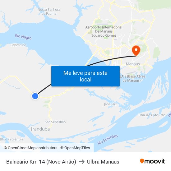 Balneário Km 14 (Novo Airão) to Ulbra Manaus map
