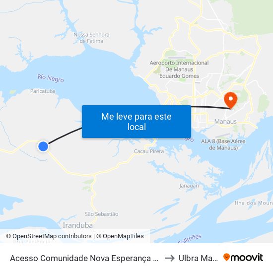 Acesso Comunidade Nova Esperança (Novo Airão) to Ulbra Manaus map