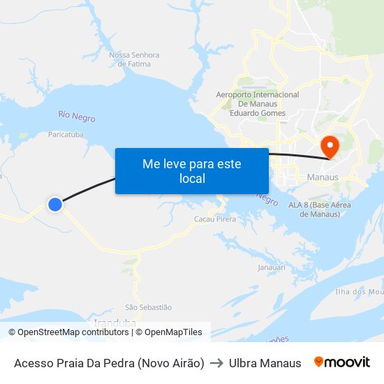 Acesso Praia Da Pedra (Novo Airão) to Ulbra Manaus map