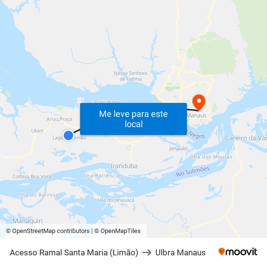 Acesso Ramal Santa Maria (Limão) to Ulbra Manaus map
